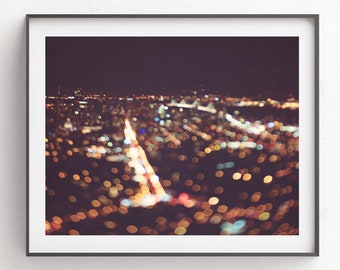 San Francisco Photography, Twin Peaks at Night Photo, Modern Abstract Decor, Bokeh Print, City Lights, Cityscape, California Art