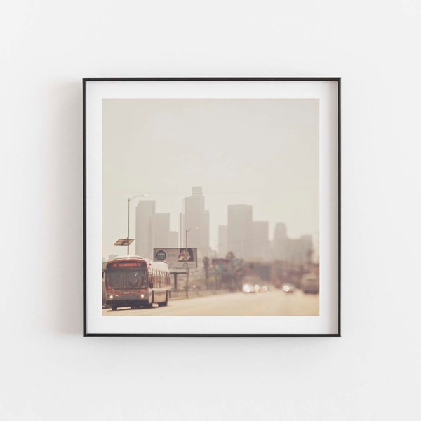 Downtown Los Angeles Photograph, LA Skyline Print, Metro Bus, DTLA Photography, Boys Room, Office Decor