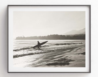 Black and White Surfer Photograph, Beach Decor, Santa Monica Photo, Boys Room Decor, Nursery Wall Art, California