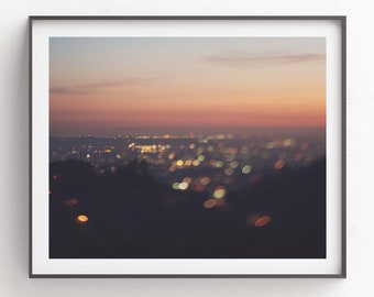 Sunset Print, Wall Art Los Angeles, Cityscape Photo, Nursery Decor, Girls Room, Bokeh Photograph, Wedding Gift, For Her