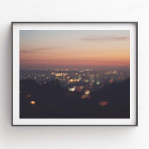 Sunset Print, Wall Art Los Angeles, Cityscape Photo, Nursery Decor, Girls Room, Bokeh Photograph, Wedding Gift, For Her