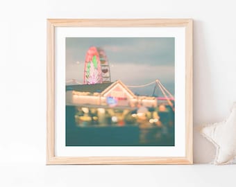 Ferris Wheel Print, Santa Monica Photograph, Dreamy Decor, Bokeh, Kids Room, Square Wall Art, California Photo, Nursery