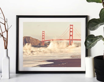 Golden Gate Bridge Art Print, San Francisco Photo, Office Decor, Housewarming Gift, Wedding, For Her, Beach Waves Photograph