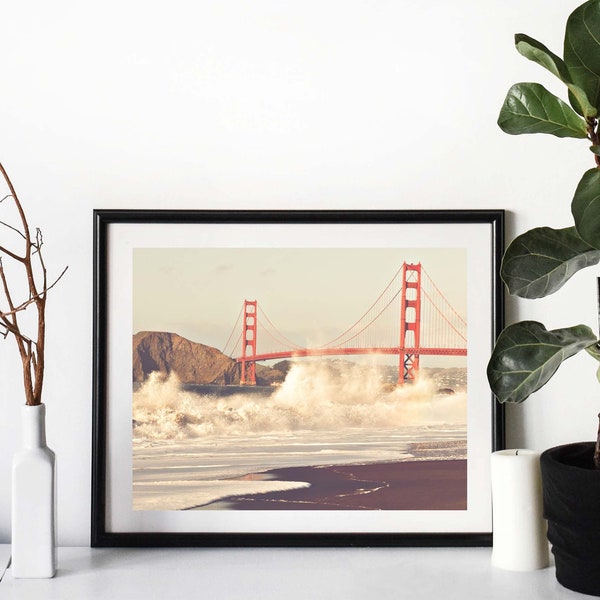 Golden Gate Bridge Art Print, San Francisco Photo, Office Decor, Housewarming Gift, Wedding, For Her, Beach Waves Photograph