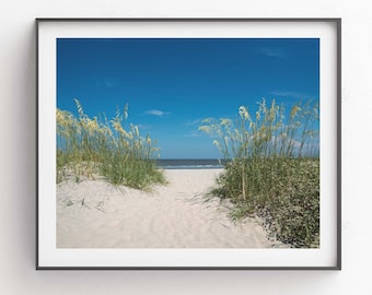 Jekyll Island Beach Print, Sand Dunes Art, Coastal Wall Art, Bedroom Photo, Sea Oats Photograph, Nursery, Office Decor, Georgia