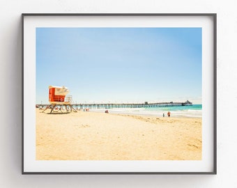 Beach Print, San Diego Photography, Lifeguard Tower Wall Art, Imperial Beach Pier, Coastal, Framed Nursery Decor, California Art