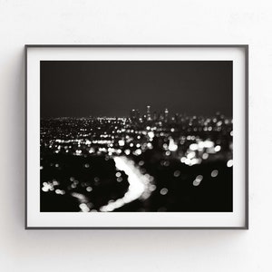 Black and White Los Angeles Photograph, Cityscape Print, LA Skyline Photo, Bokeh, Dorm Decor, Abstract Artwork image 1