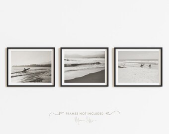 Black and White Beach Photography, Surfer Print Set, Santa Monica Photos, Set of 3 Art Prints, Nursery Decor, Office