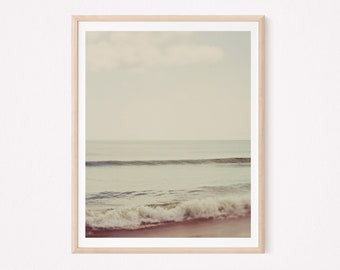 Moody Coastal Print, Virginia Beach Photo, Waves, Neutral Decor, Ocean Photography, Bedroom Decor, Beachscape