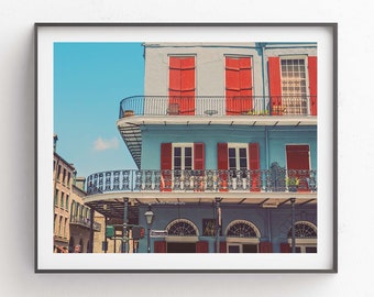 French Quarter Wall Art, New Orleans Print, NOLA Photograph, Architecture Print, Blue Building, Dining Room Decor, Louisiana Gift