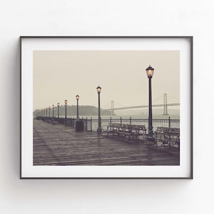 Pier 7 San Francisco Photo, Bay Bridge Art Print, Northern California Photography, Grey Nursery Decor, Wedding Gift
