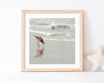 Seaside Decor, Beach Print, Sand Piper Photo, Ocean Wave, Coastal Wall Art, Bedroom, Bird Photograph