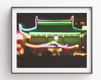 Los Angeles Chinatown Photo, Asian Decor, LA Artwork, Bokeh Photography, Night Print, Travel, Moon Festival