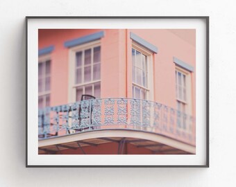 New Orleans Balcony Photo, French Quarter Print, Pink and Blue Nursery Wall Art, New Orleans Print, Bedroom, Housewarming Gift