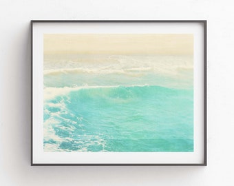 Beach Decor, Ocean Wave Print, Hermosa Beach Photo, Aqua Blue Wall Art, Nursery, Coastal Photograph, Wedding Gift, Myan Soffia