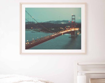 San Francisco Print, Golden Gate Bridge Wall Art, Bokeh photography, Nursery Decor, City Lights, Architecture Photo, California