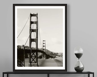 Black and White Golden Gate Bridge Print, San Francisco Photograph, Gray Room Decor, Architecture Print, California 8x10, For Him
