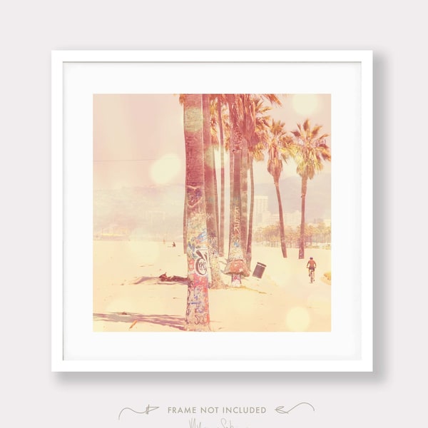 Venice Beach Print, Teen Girls Room, Pink Decor, LA Wall Art, California Nursery Decor, SoCal Photography, 5x5 12x12, Palm Trees Art