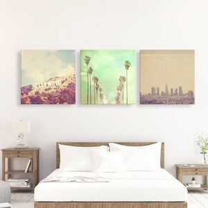 LA Wall Art, Los Angeles Print Set, 3 photos, Hollywood, Palm Trees, LA Skyline, California Decor, Wedding Gift image 2