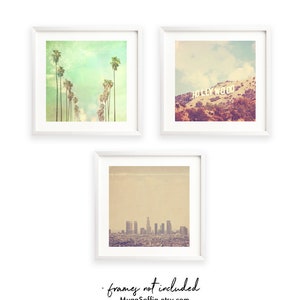 LA Wall Art, Los Angeles Print Set, 3 photos, Hollywood, Palm Trees, LA Skyline, California Decor, Wedding Gift image 1