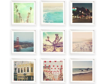 California Photo Set, Gallery Wall Art, Set of 9 Photographs, LA, San Francisco, San Diego, Beach Photography, Print Collection, Gift Set