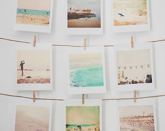 Set of 9 Mini Prints, Beach Photos, California Photography, Santa Monica Art, Los Angeles, Gift for Her, Girls Room Decor