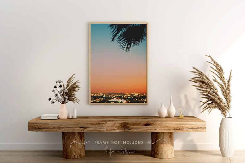 Los Angeles Sunset Photograph, Bokeh Photography, LA Print, Dreamy Artwork, Palm Tree Wall Art, California Decor, Baby Nursery Gift image 1