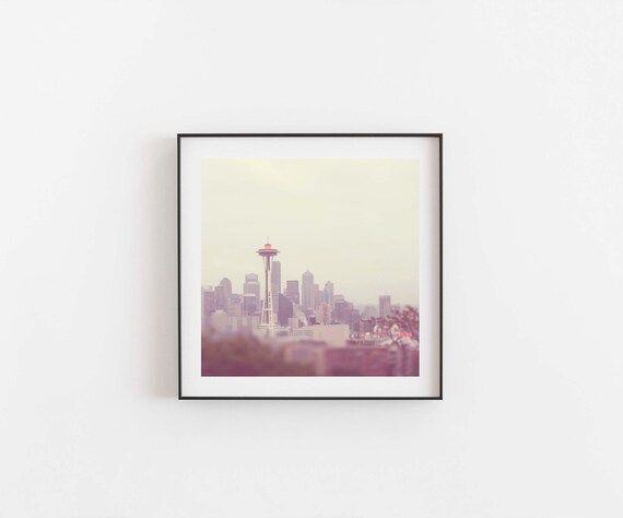 Seattle Skyline Art, Space Needle Photo, Cityscape Print, Pacific Northwest Photography, Wedding Gift, Gray Nursery Decor