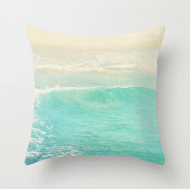 beach cottage decor pillow cover peppermint blue ocean wave Etsy