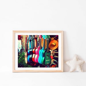 Guitar Photo, las guitarras, Music Art Print, Southwest Decor, Latin, Kids Room, Colorful Nursery Wall Art, Aqua, Turquoise image 4