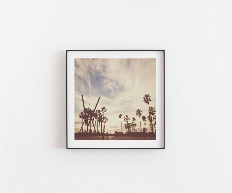 Venice Beach Art Print, Palm Trees Photo, Skaters, Gift for Him, Boys Room Wall Art, Los Angeles Photography image 1