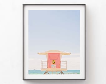Pink Nursery Decor, Beach Print, Lifeguard Tower Photo, Baby Girl Room, Coastal Photography, Beach Wall Art, California