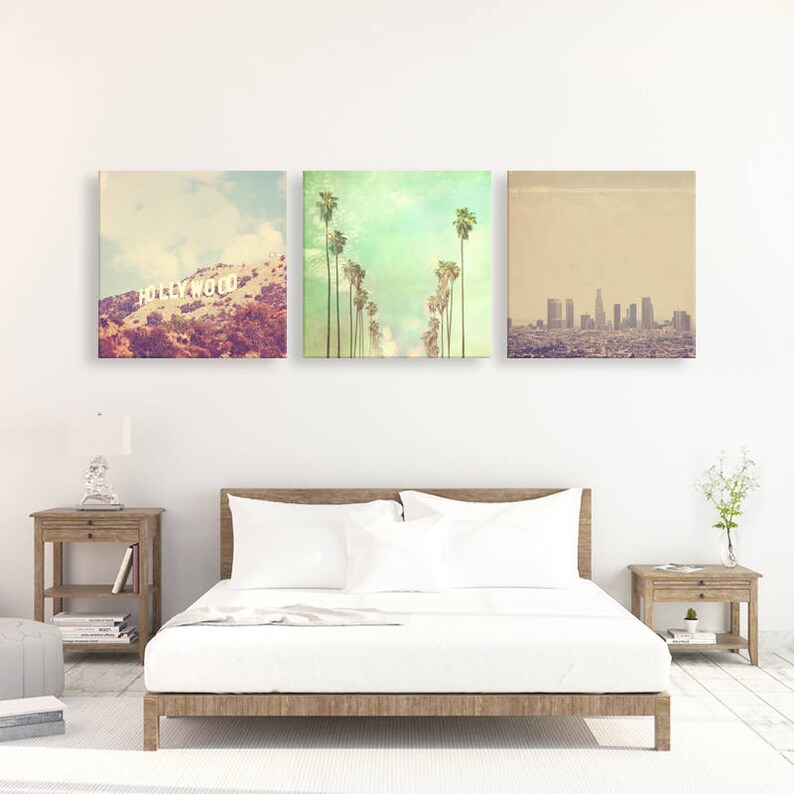 LA Wall Art, Los Angeles Print Set, 3 photos, Hollywood, Palm Trees, LA Skyline, California Decor, Wedding Gift image 2