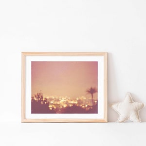 Los Angeles Cityscape Photo, Palm Tree Art, Bokeh Lights Photography, LA Print, Peach Girls Room Decor, Nursery image 5