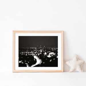 Black and White Los Angeles Photograph, Cityscape Print, LA Skyline Photo, Bokeh, Dorm Decor, Abstract Artwork image 4