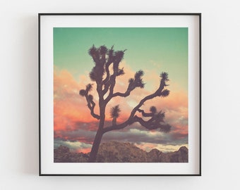 Framed Joshua Tree Photograph, Desert Sunset Print, Pastel Baby Room Wall Art, Southwestern Decor, Girls Room, Wedding Gift