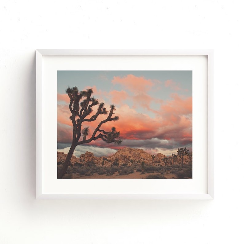 Joshua Tree Sunset Print Framed, Desert Art, Landscape Photo, Boho Decor, Rustic Artwork, Nursery, Gift for Newlyweds image 1