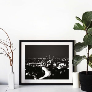 Black and White Los Angeles Photograph, Cityscape Print, LA Skyline Photo, Bokeh, Dorm Decor, Abstract Artwork image 5