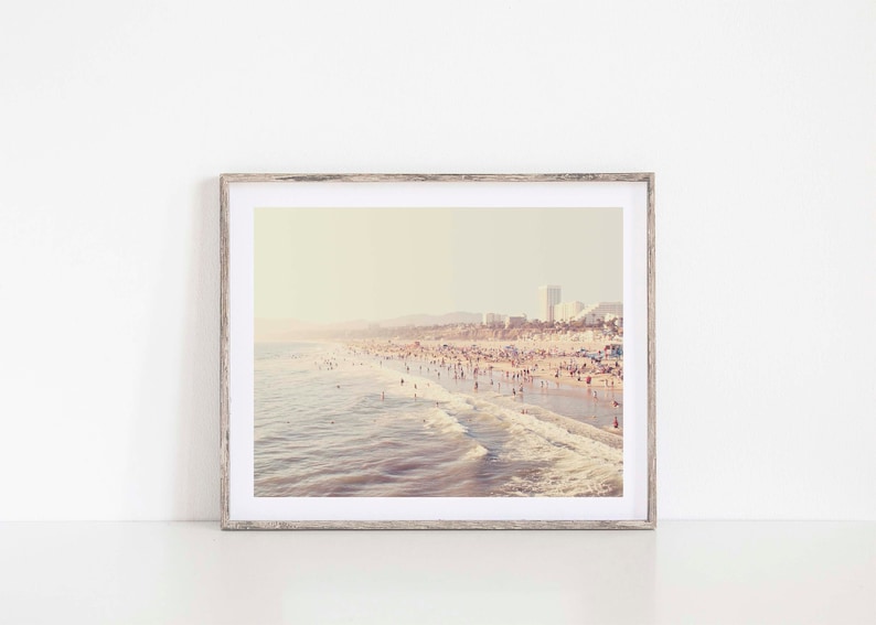 Santa Monica Print, Myan Soffia, California Beach Art, Nursery Decor, Wedding Gift, Crowded Beach Photo, Ocean image 1