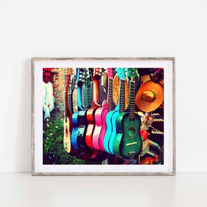 Guitar Photo, las guitarras, Music Art Print, Southwest Decor, Latin, Kids Room, Colorful Nursery Wall Art, Aqua, Turquoise image 5