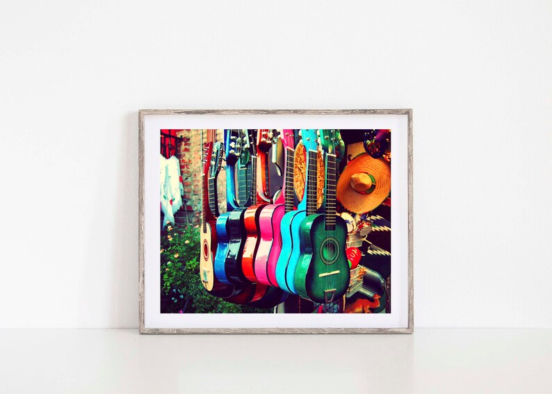 Guitar Photo, las guitarras, Music Art Print, Southwest Decor, Latin, Kids Room, Colorful Nursery Wall Art, Aqua, Turquoise image 5