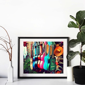 Guitar Photo, las guitarras, Music Art Print, Southwest Decor, Latin, Kids Room, Colorful Nursery Wall Art, Aqua, Turquoise image 6