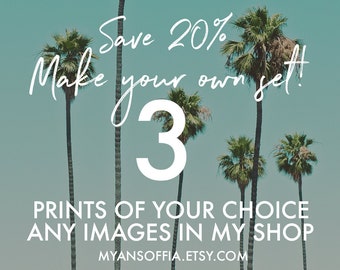 choose your prints, custom discounted set, set of 3 fine art prints, your choice, 5x7 8x10 11x14, California, beach, photography, wall art