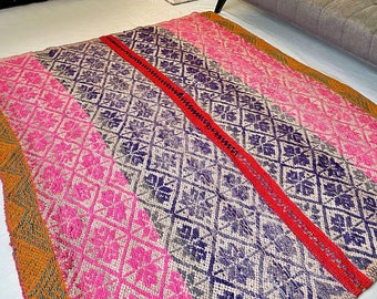 WILLAKUY - Tapis péruvien - Couverture andine à fleurs sauvages - Tapis en laine - Tapis de salon - Tapis vintage - Textile péruvien - Tapis fait main - Tapis cadeau