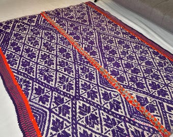 KULLI - Tapis péruvien - Tapis floral violet andin - Tapis en laine - Tapis de salon - Tapis vintage - Tapis fait main - Tapis textile péruvien tissé à la main