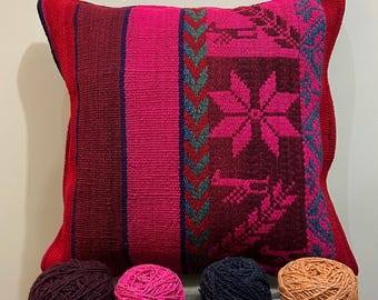Housse de coussin - Petites histoires des Andes - Coussin fait main - Champs et montagnes - Coussin folklorique andin - Coussin péruvien fait main