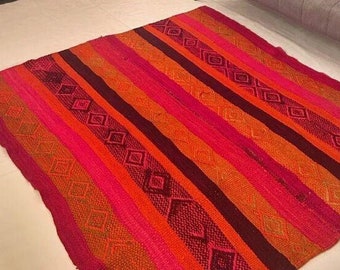 ASIYÑAWI - Tapis péruvien - Feu du coucher de soleil des Andes - Tapis en laine - Tapis de salon - Tapis fait main - Tapis vintage - Tapis fait main - Tapis cadeau