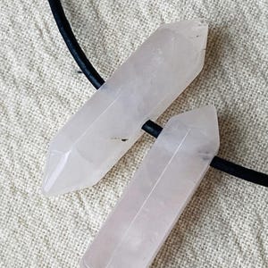 Rose Quartz handmade custom leather 925 sterling silver double point crystal necklace