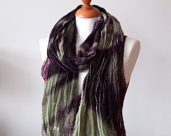 Ombre velvet blanket scarf in green and purple, luxurious extra large aubergine shawl wrap, Mothers Day gift