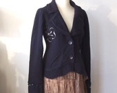 Boho jacket with tulle ornaments, navy blue jacket, cooked wool coat, romantic cardigan, nautical jacket, wool cardigan, winter jacket